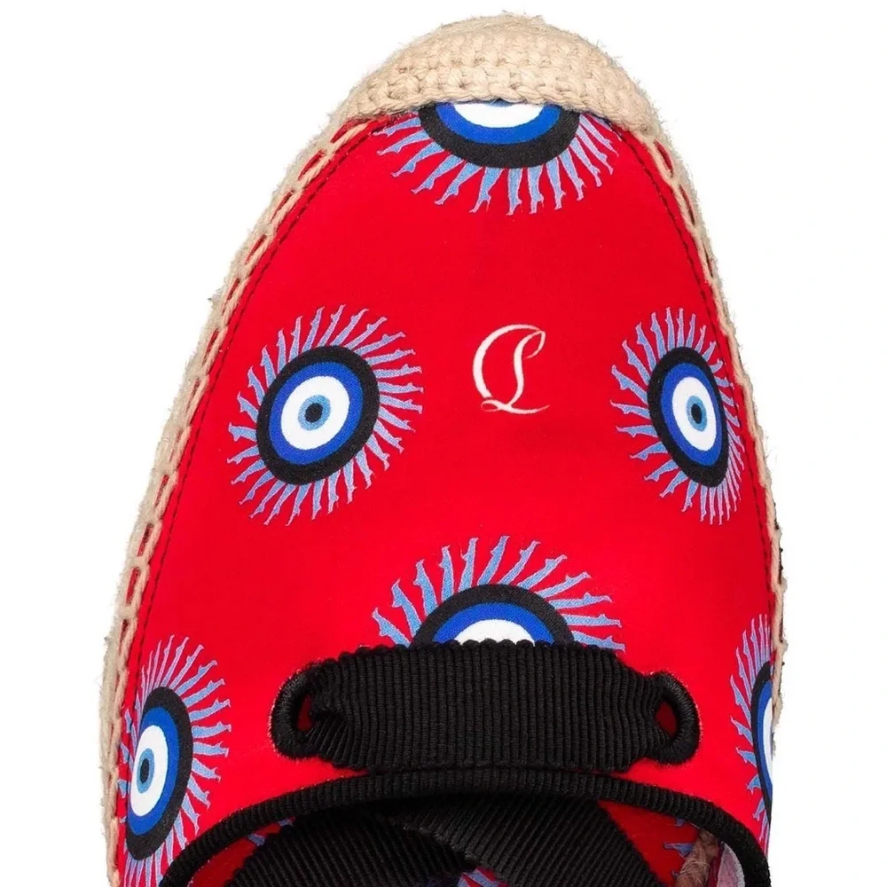 Christian Louboutin Red Espadrilles Evil Eye Platform Lace Up 9 39.5 Resort 🟡